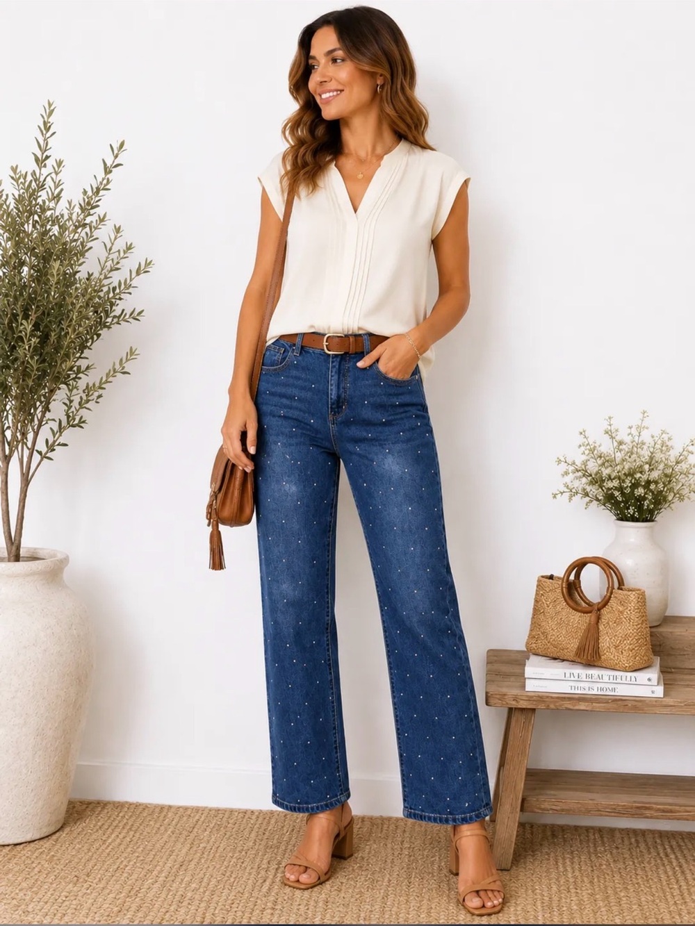 Express Dark Blue Straight Leg Jeans with Speckled Detail